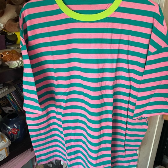 T-shirt pink and green striped Amazon size Large and X-Large - Picture 3 of 3